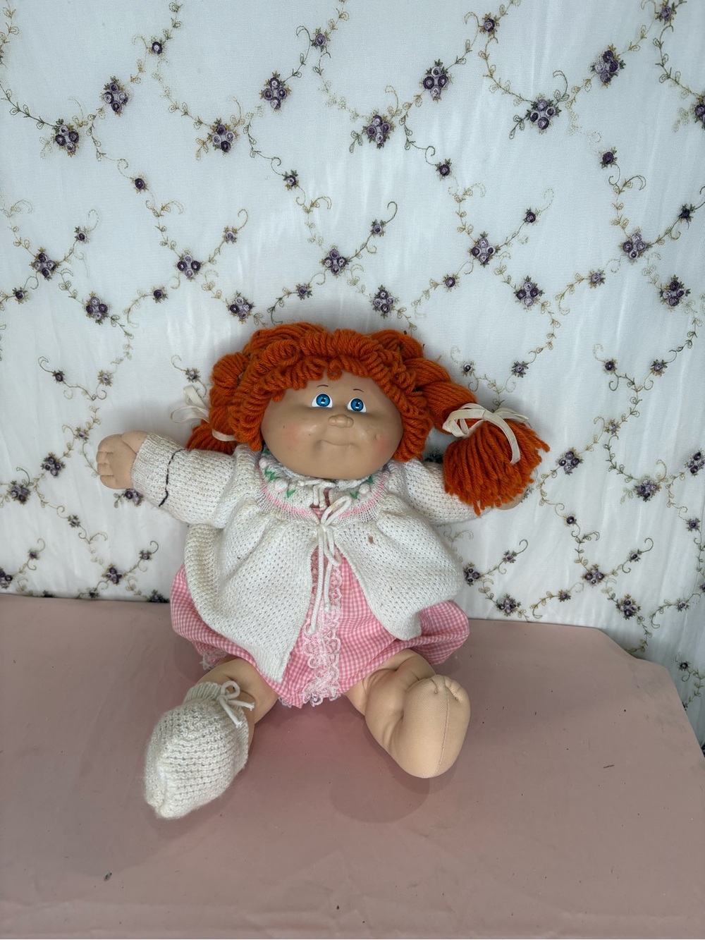 Handmade-Style Redhead Rag Doll in Pink Outfit
